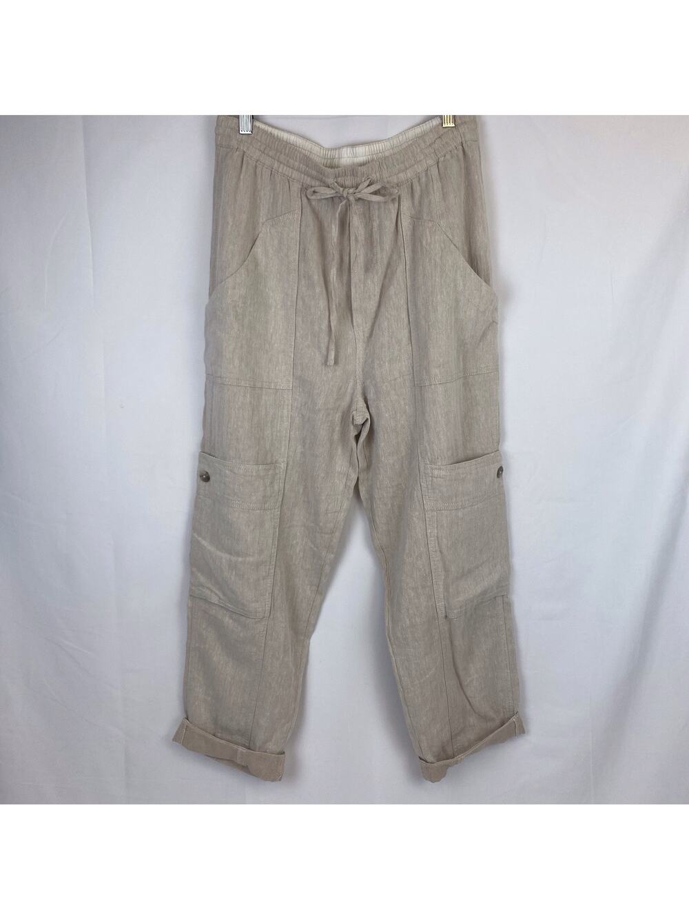 Free People Feelin' Good Beige High-Rise Linen Blend Straight Pants Size XS